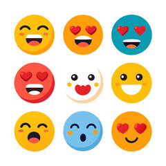 Set of diverse and expressive emoji vector flat icons