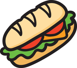 Cartoon Sandwich with Lettuce, Tomato, and Cheese Vector Illustration