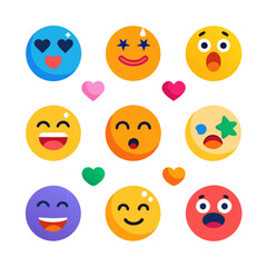 Collection of colorful emoji expressions with heart and star accents