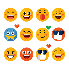 Diverse group of Emoji faces with various expressions isolated