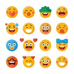 Collection of flat design emoji icons expressing different emotions