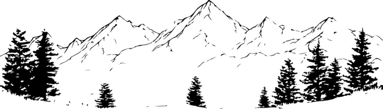"Forest and Peaks Silhouette"