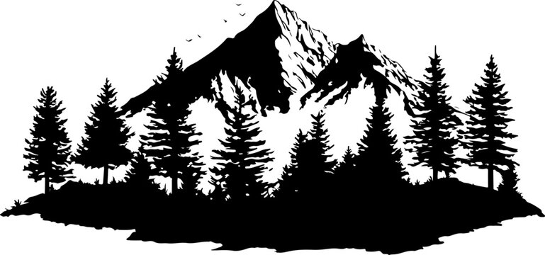 "Forest and Peaks Silhouette"