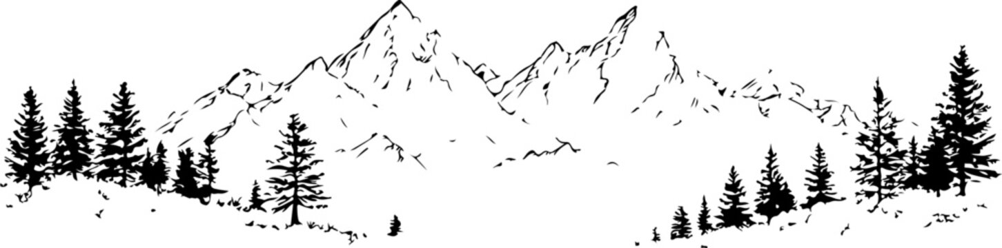 "Forest and Peaks Silhouette"