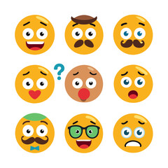 Diverse emoticons expressing varied feelings in a flat design