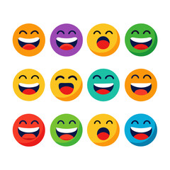 Collection of colorful laughing emoji faces on white background