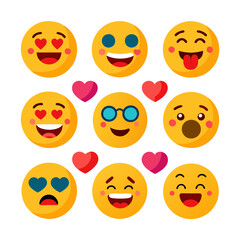 Collection of expressive yellow emoji icons on white background