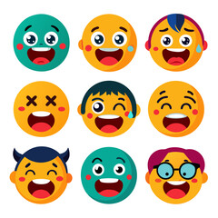 Collection of cartoon emoticons expressing different moods and emotions