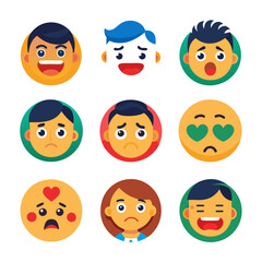 Variety of vibrant emoji faces expressing different human emotions