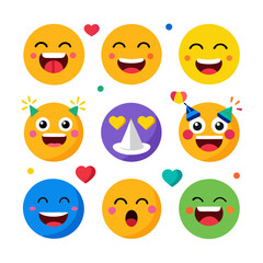 Colorful Emoji Set with Party and Love Theme Graphics