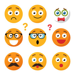 Cartoon emoticons displaying various feelings on a white background