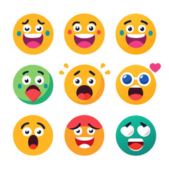Various cheerful and expressive emoji faces showing different emotions