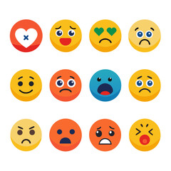 Collection of Emoji Icons Expressing Various Emotions in Vector