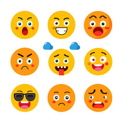 Collection of vibrant cartoon emojis expressing different emotions in a grid