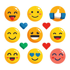 Set of happy emoji characters on white background vector