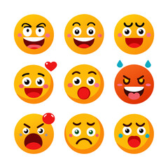Collection of bright yellow emoji characters expressing diverse emotions