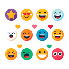 Assorted Cartoon Emoji Faces and Colorful Hearts Collection Set