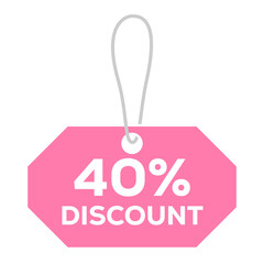 Pink 40 discount tag isolated on transparent background