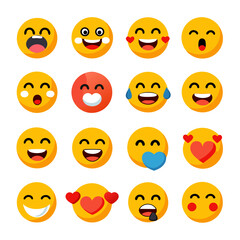 Collection of flat vector emoji icons with various expressions