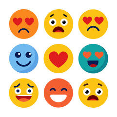 Collection of colorful flat design emoticons expressing various emotions