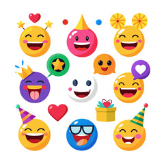 Cheerful emoji set featuring party hats and love symbols