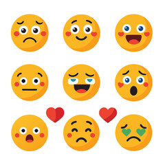 Variety of emotional emoji faces expressing human feelings
