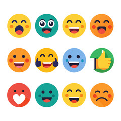 Fototapeta premium Variety of flat emoji icons expressing different feelings and reactions