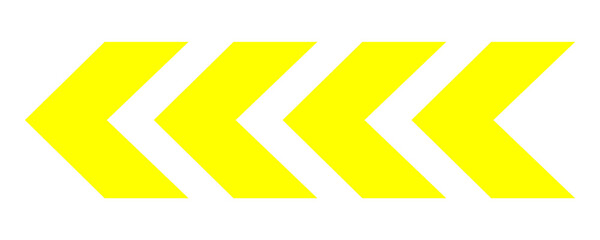 Yellow chevron arrows pointing left isolated on transparent background