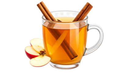 Hot herbal golden and green tea beverage in a white cup with fresh lemon, mint leaf, and cinnamon sticks