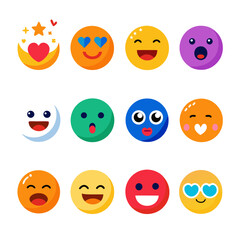 Colorful flat design emoji icons on a white background