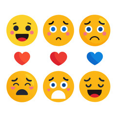 Collection of flat vector emoji faces expressing different emotions