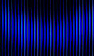 Vibrant neon blue and black wavy light pattern, futuristic glowing vertical stripes, abstract optical art background with smooth gradient.