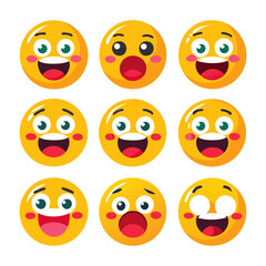Collection of expressive flat emojis on a white background