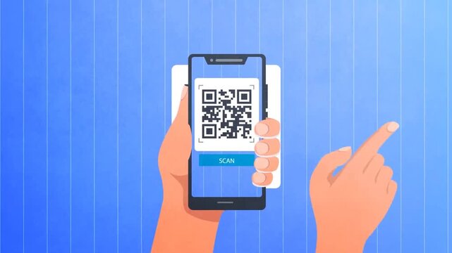 Animated QR code scan on smartphone, digital payment, mobile technology, contactless transaction, secure verification clip