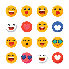 Collection of flat design emoji icons on white background