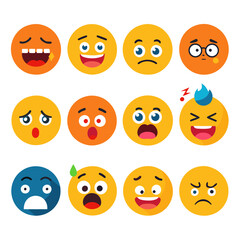 Diverse set of colorful cartoon emoji representing various emotions