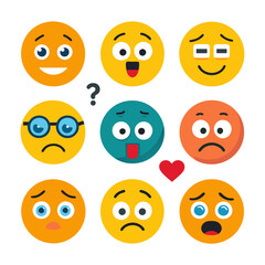 Collection of diverse flat emoji icons expressing various emotions