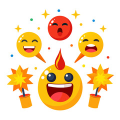 Celebratory Emoji Party with Confetti, Stars and Firecrackers