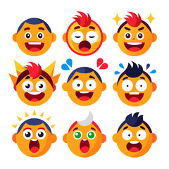 Expression emojis faces isolated on white background vector collection