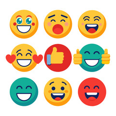 Collection of Flat Style Emoji Expressions with Various Colors