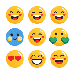 Set of cheerful yellow and blue emoji faces