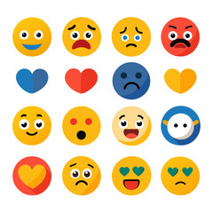 Fototapeta premium Flat vector emoji and heart collection in square format