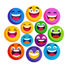 Collection of colorful cheerful emojis showing positive emotions