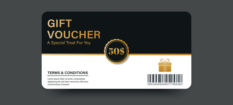 Gift voucher template design. Luxury golden gift card design