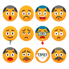Diverse emoji faces expressing different emotions on white background