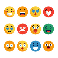 Assorted flat design emoji icons expressing varied emotions