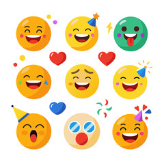 Fototapeta premium Celebratory emoji icons representing diverse emotions and party elements