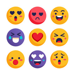 Collection of flat design vector emoji icons and expressions