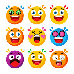 Colorful emoji collection expressing various emotions on a white background