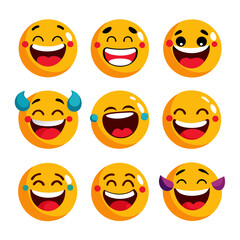 Diverse yellow emoji faces showcasing various expressions of laughter